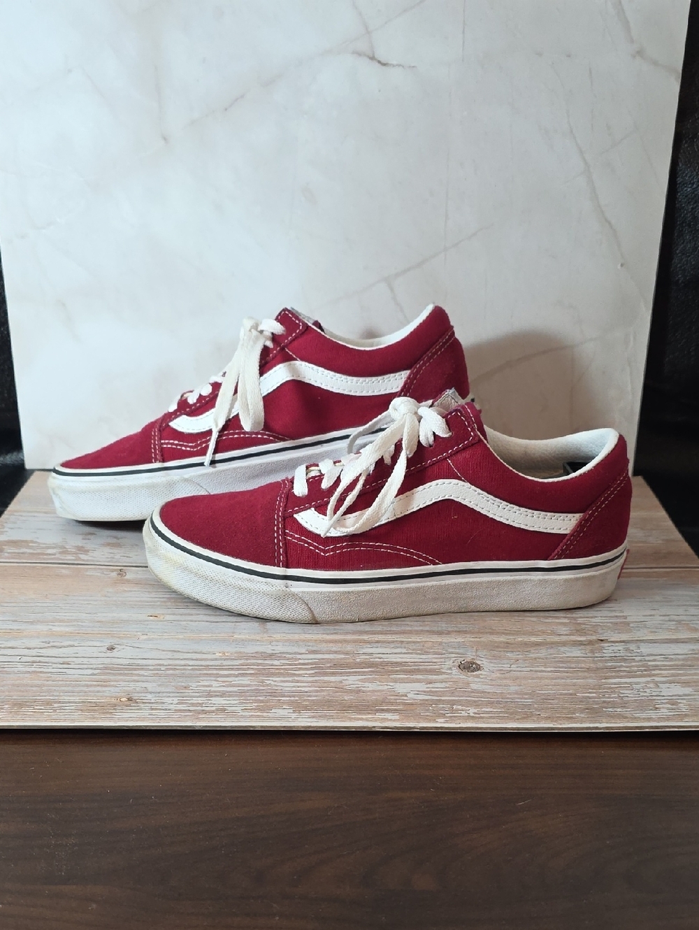 Vans Burgandy and White Old Skool Sneakers Mens 6.5